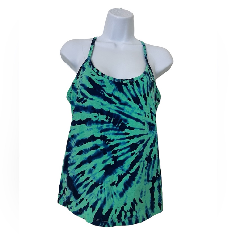 NWT Jenni Women's Ocean Aqua Tie Dye Burst Racerback Tanktop